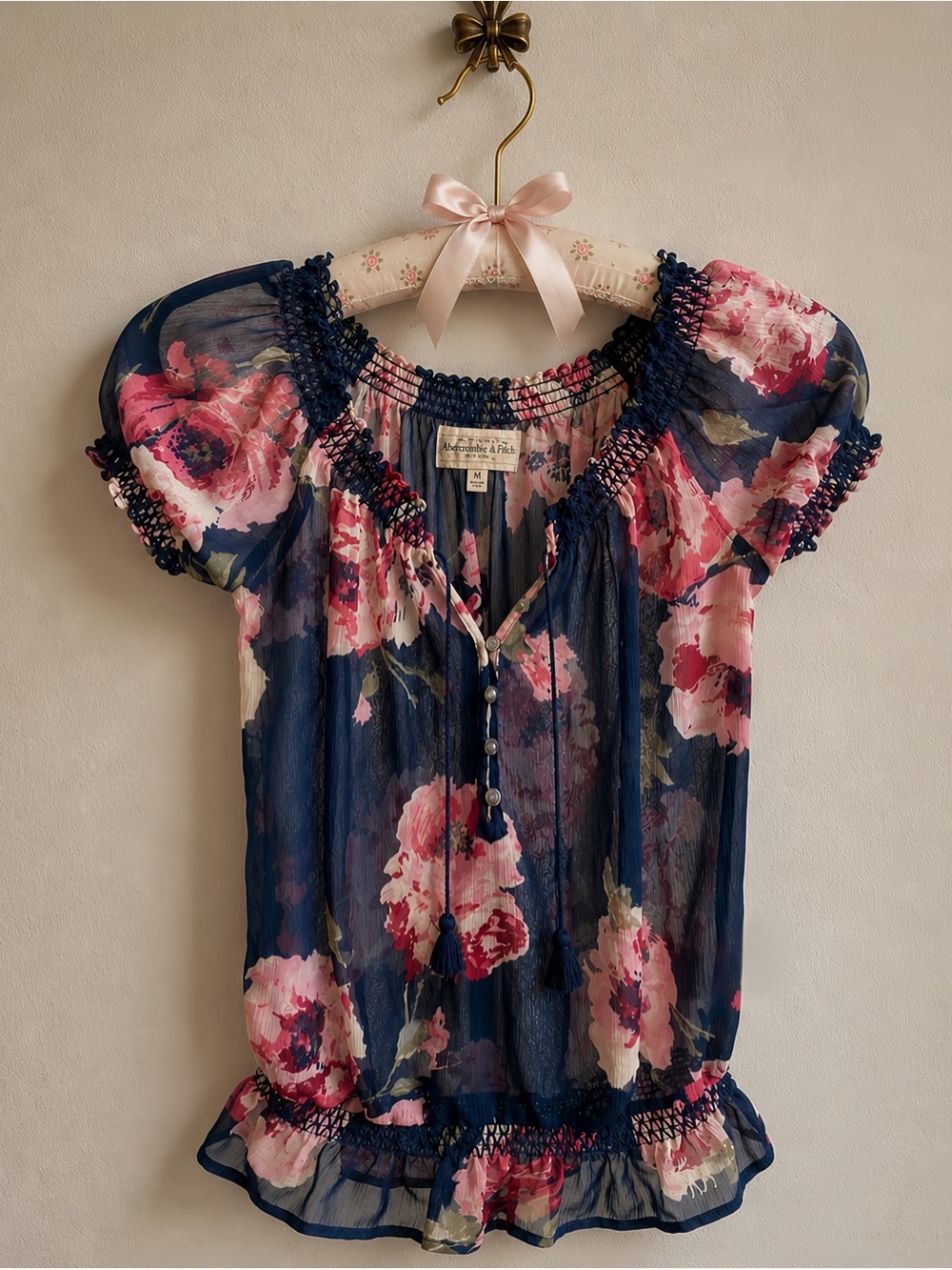 Abercrombie & Fitch Navy Floral Peasant Top